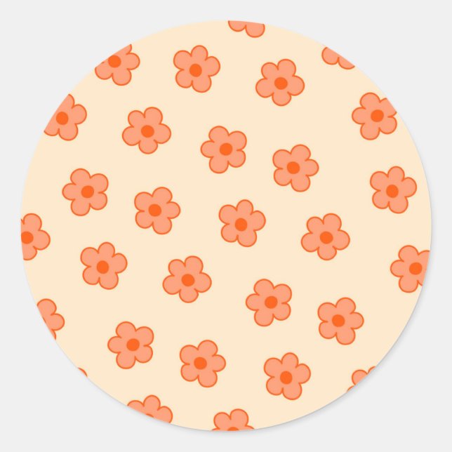 Preppy Peach Orange Hippie Flower Classic Round Sticker (Front)