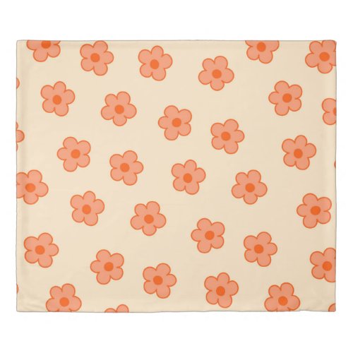 Preppy Peach Orange Hippie Flower Duvet Cover
