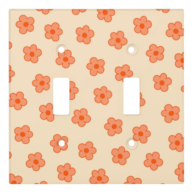 Preppy Peach Orange Hippie Flower Light Switch Cover (Front)