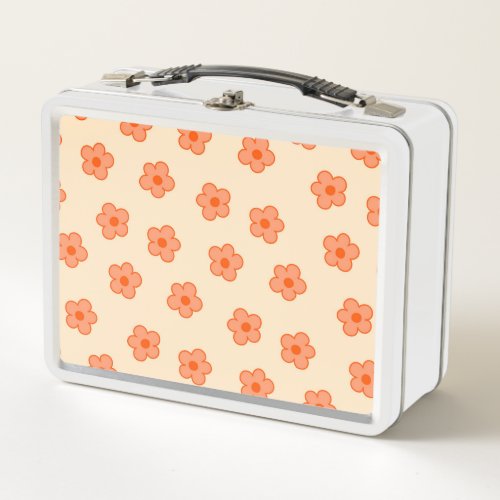 Preppy Peach Orange Hippie Flower Metal Lunch Box