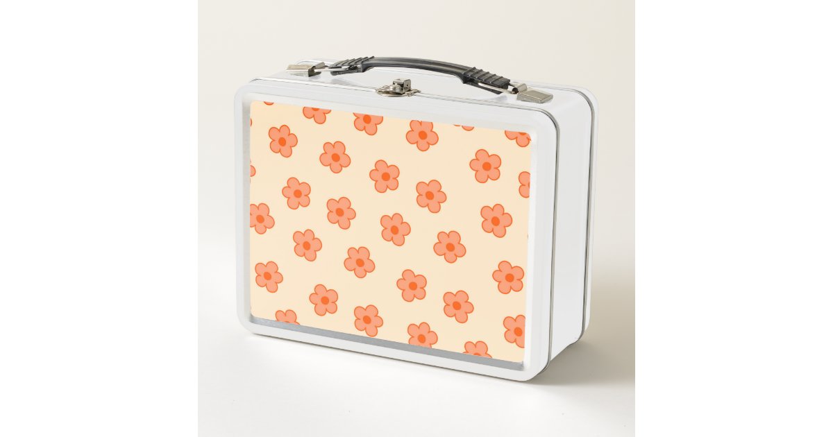Preppy Peach Orange Hippie Flower Metal Lunch Box