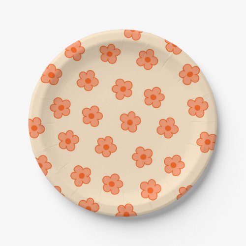 Preppy Peach Orange Hippie Flower Paper Plates