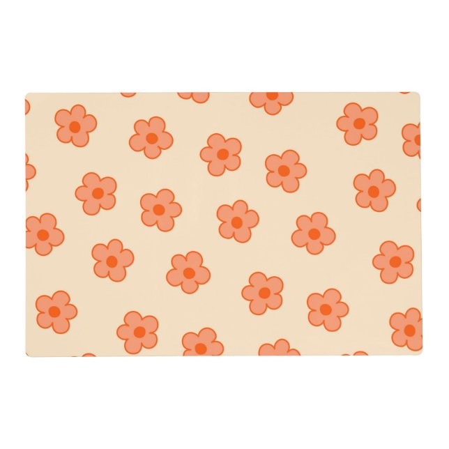 Preppy Peach Orange Hippie Flower Placemat (Front)