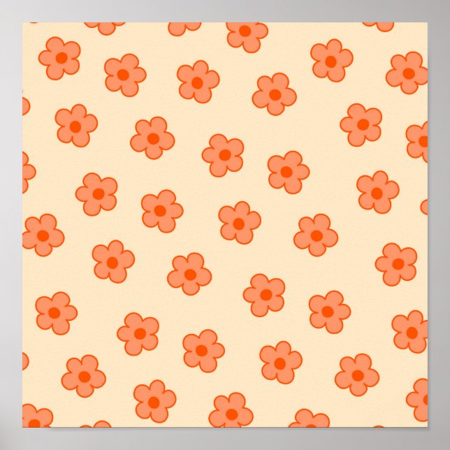 Preppy Peach Orange Hippie Flower Poster (Front)