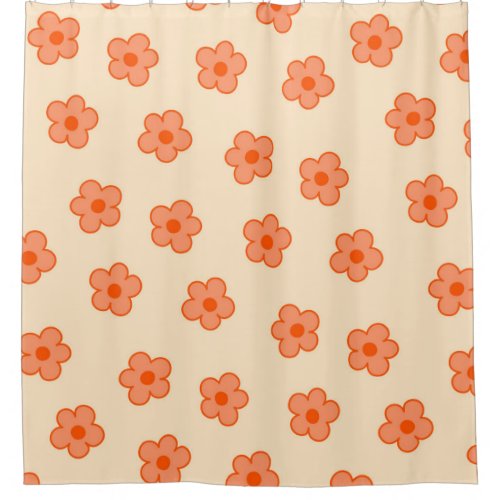 Preppy Peach Orange Hippie Flower Shower Curtain