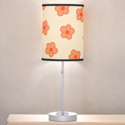 Preppy Peach Orange Hippie Flower Table Lamp