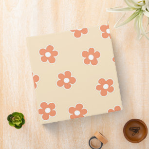 Preppy Peach White Hippie Flower Pattern 3 Ring Binder