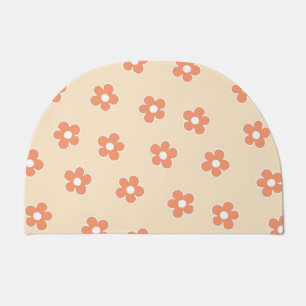 Preppy Peach White Hippie Flower Pattern Doormat