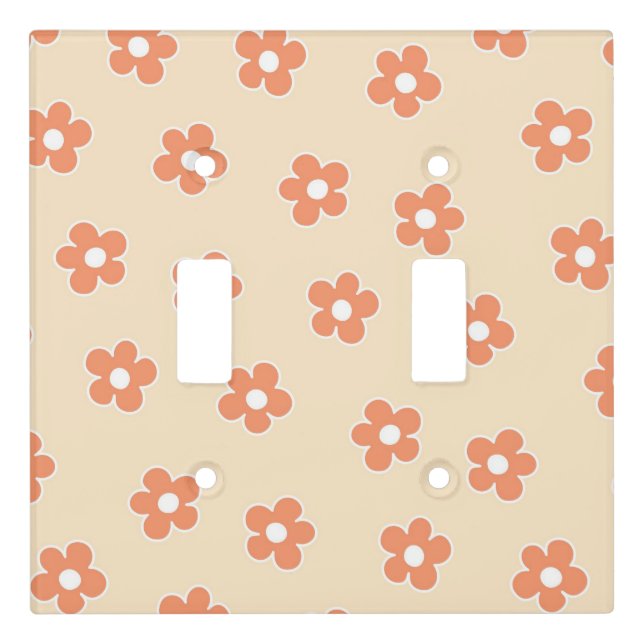 Preppy Peach White Hippie Flower Pattern Light Switch Cover (Front)