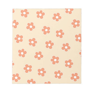 Preppy Peach White Hippie Flower Pattern Notepad