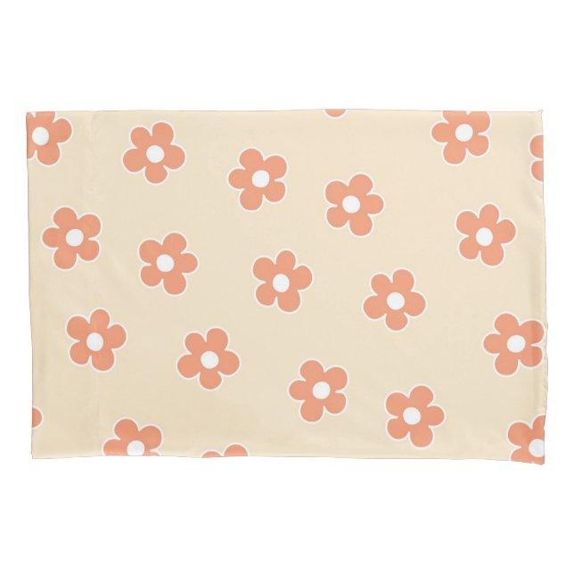 Preppy Peach White Hippie Flower Pattern Pillow Case (Front)