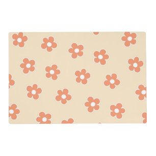 Preppy Peach White Hippie Flower Pattern Placemat