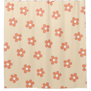 Preppy Peach White Hippie Flower Pattern Shower Curtain