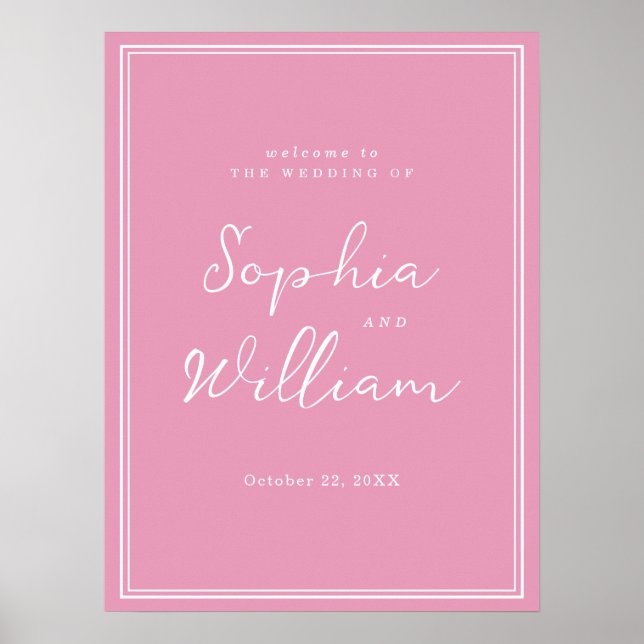 Preppy Peony Pink Chic Wedding Welcome Sign (Front)