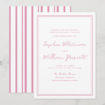 Preppy Peony Pink Striped Wedding Invitation