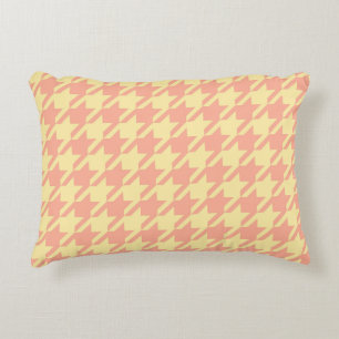 Preppy Pepita Houndstooth Pastel Peach Yellow Accent Pillow