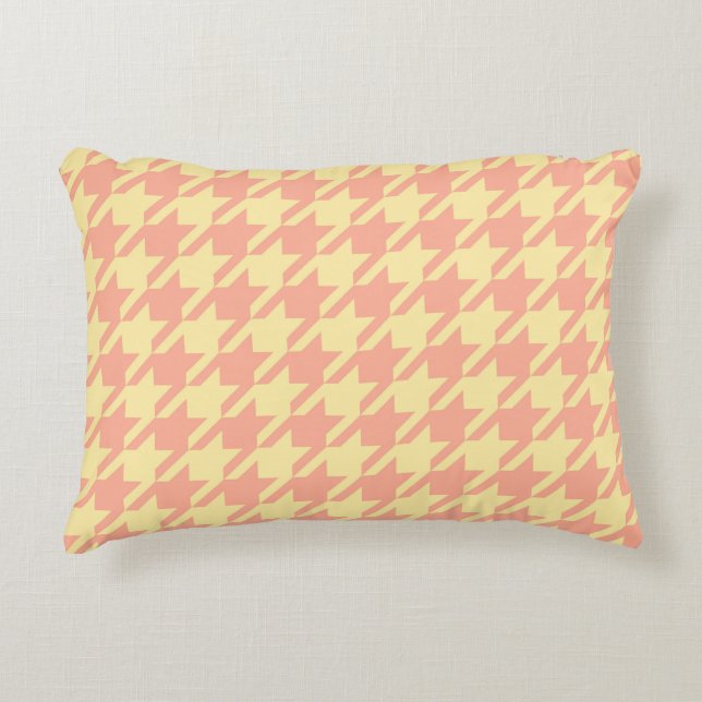 Preppy Pepita Houndstooth Pastel Peach Yellow Accent Pillow (Front)