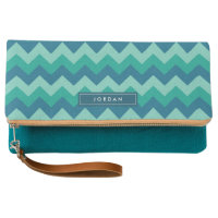 Preppy Personalize with name Teal Blue Chevron Clutch