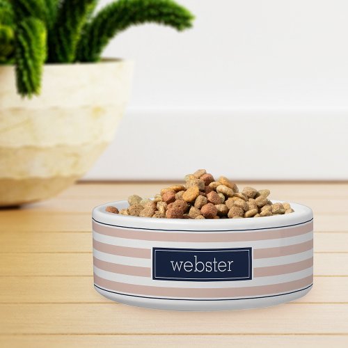 Preppy Personalized Blush  Navy Stripe Pet Bowl