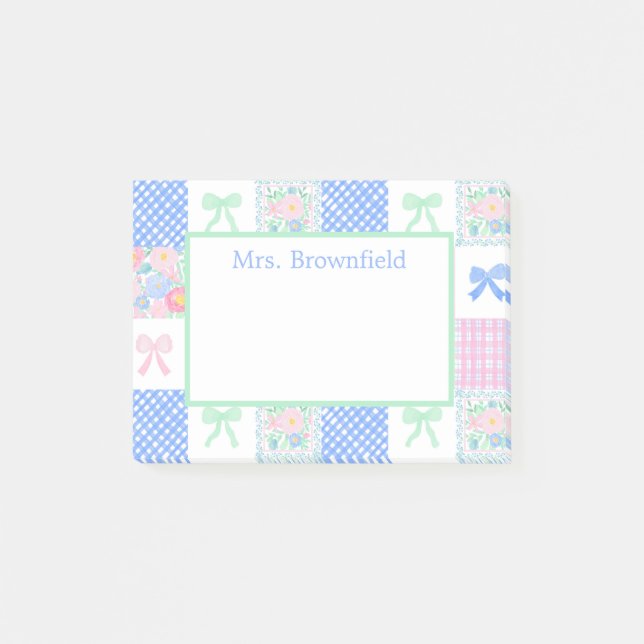 Preppy personalized custom name teacher post-it notes (Front)