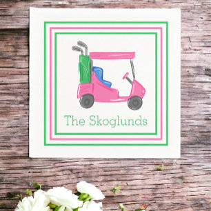 Preppy Personalized Pink Golf Cart Napkins