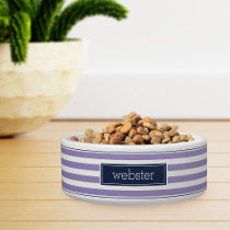 Preppy Personalized Purple & Navy Stripe Pet Bowl