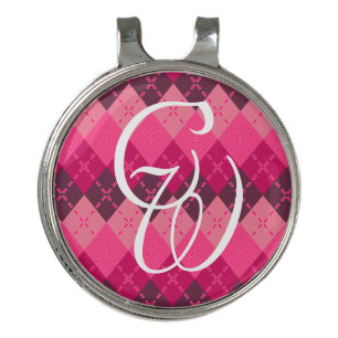 Preppy Personalized Stylish Pink Argyle Sporty Golf Hat Clip
