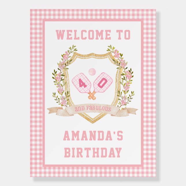 Preppy Pickle Ball | Custom Birthday Year Foam Board (Front)