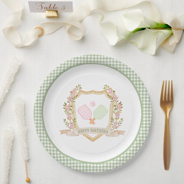 Preppy Pickle Ball Happy Birthday  Paper Plates (Wedding)