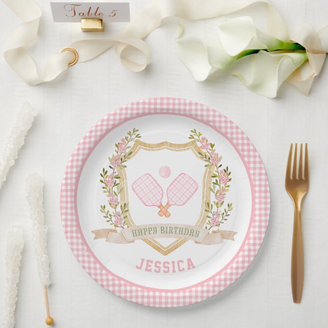 Preppy Pickle Ball Happy Birthday  Paper Plates (Wedding)