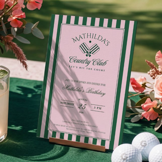 Preppy Pickleball Birthday Party Invitation (Creator Uploaded)