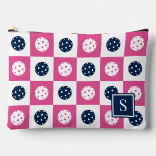 Preppy Pickleball Checkerboard - Hot Pink & Navy Accessory Pouch