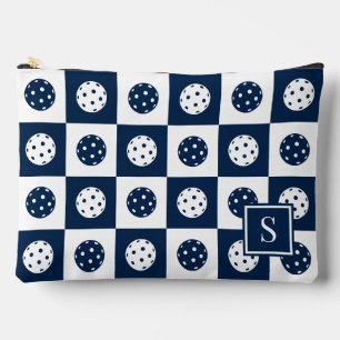 Preppy Pickleball Checkerboard - Navy & White Accessory Pouch