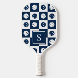 Preppy Pickleball Checkerboard - Navy & White Paddle