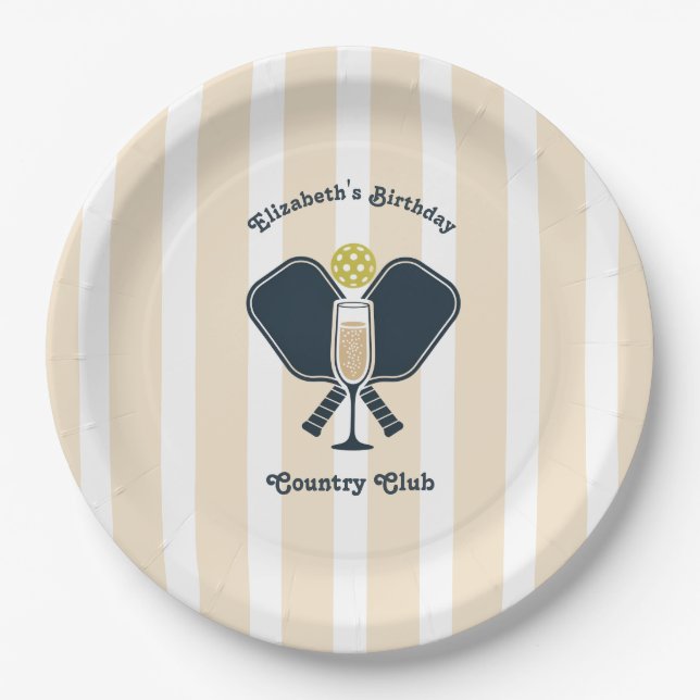 Preppy Pickleball Country Club Birthday Party Paper Plates (Front)