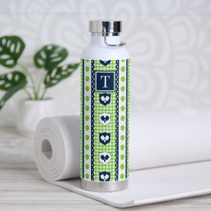 Preppy Pickleball Crest Gingham - Lime & Navy Water Bottle