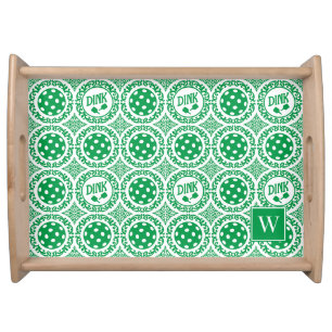 Preppy Pickleball Damask – Green Dink Motif   Serving Tray