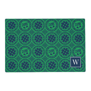 Preppy Pickleball Damask – Green & Navy Dink    Placemat