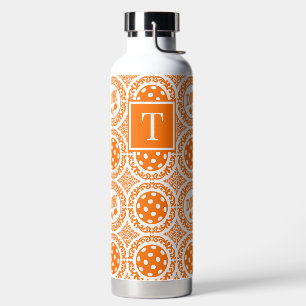 Preppy Pickleball Damask - Orange Dink Motif Water Bottle