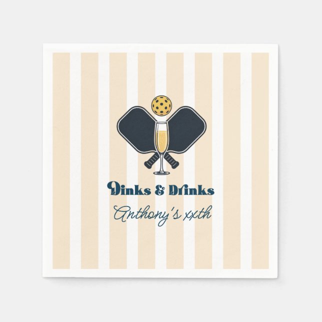 Preppy Pickleball Dinks & Drinks Birthday Party Napkins (Front)