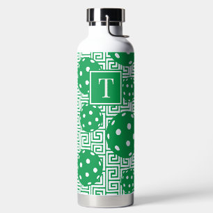 Preppy Pickleball Greek Key - Green & White Water Bottle