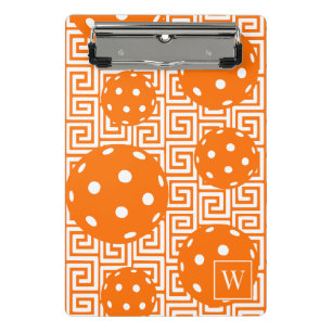 Preppy Pickleball Greek Key - Orange & White Mini Clipboard