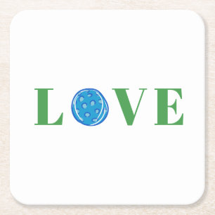 Preppy Pickleball Love Square Paper Coaster