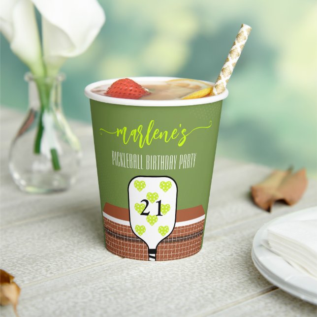 Preppy Pickleball Paddle Photo Dink Birthday Party Paper Cups (Insitu)