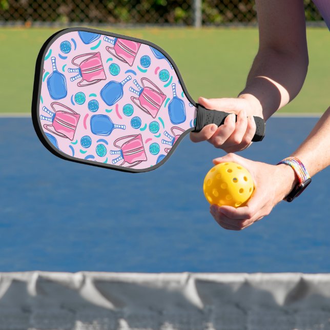 Preppy Pickleball Pattern Paddles & Balls Pink  (Insitu)