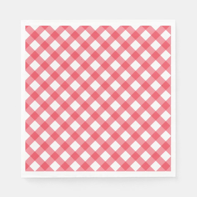 Preppy Picnic Red Plaid Gingham Party Napkins (Front)