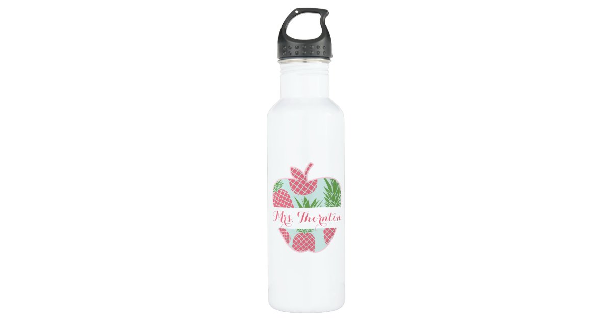 Preppy Pineapple Apple Personalized Teacher Water Bottle