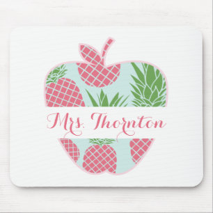 Preppy Pineapple Print Apple Personalized Teacher Mouse Pad
