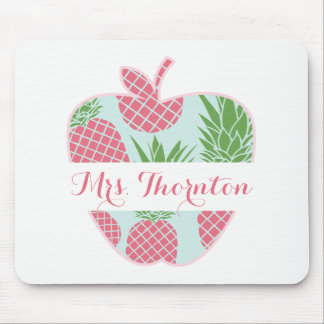 Preppy Pineapple Print Apple Personalized Teacher Mouse Pad