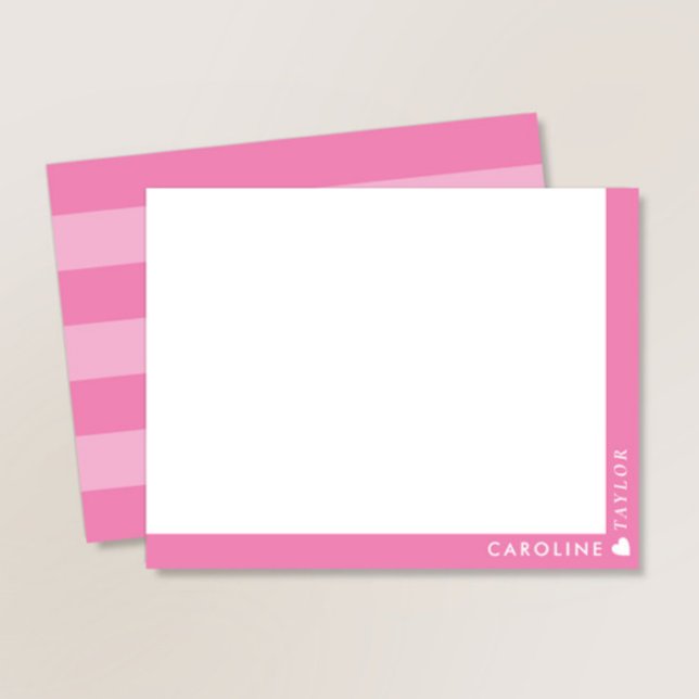 Preppy Pink 2-Tone Stripes Cute Girly Personalized Note Card (Creator Uploaded)